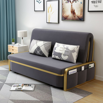 HMR 3-Seater Velvet Convertible Sleeper Sofa - Deep Gray, King Size