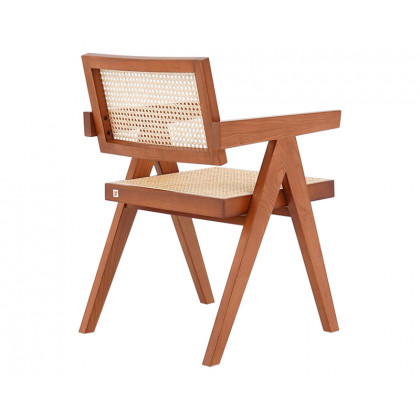 HMR Archic Japandi Bleached Wood Rattan Dining Chair with Solid Wood Frame - Walnut, Without Upholstery, 1-Piece