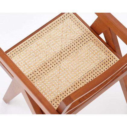HMR Archic Japandi Bleached Wood Rattan Dining Chair with Solid Wood Frame - Walnut, Without Upholstery, 1-Piece