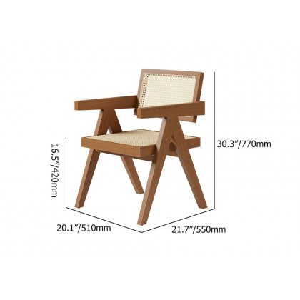 HMR Archic Japandi Bleached Wood Rattan Dining Chair with Solid Wood Frame - Walnut, Without Upholstery, 1-Piece