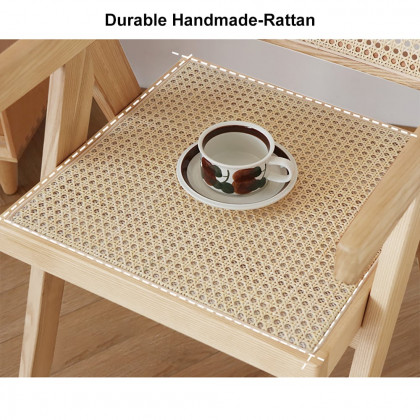 HMR Archic Japandi Bleached Wood Rattan Dining Chair with Solid Wood Frame - Natural, Without Upholstery, 1-Piece
