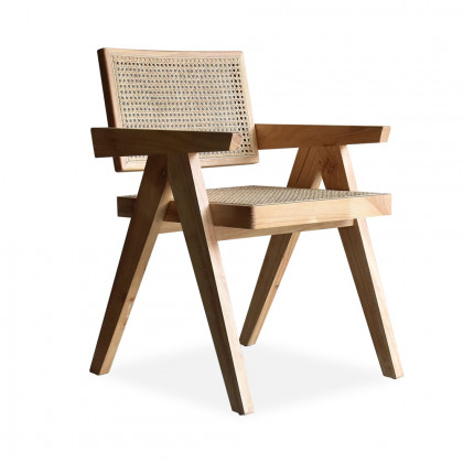 HMR Archic Japandi Bleached Wood Rattan Dining Chair with Solid Wood Frame - Natural, Without Upholstery, 1-Piece