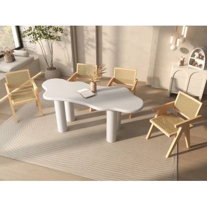 HMR Archic Japandi Bleached Wood Rattan Dining Chair with Solid Wood Frame - Natural, Without Upholstery, 1-Piece