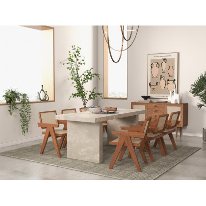HMR Archic Japandi Bleached Wood Rattan Dining Chair with Solid Wood Frame - Natural, Without Upholstery, 1-Piece