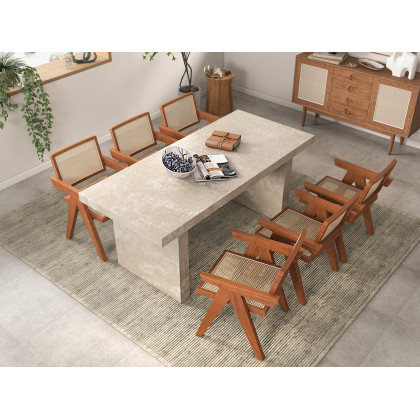 HMR Archic Japandi Bleached Wood Rattan Dining Chair with Solid Wood Frame - Natural, Without Upholstery, 1-Piece