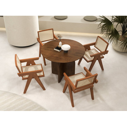 HMR Archic Japandi Bleached Wood Rattan Dining Chair with Solid Wood Frame - Natural, Without Upholstery, 1-Piece