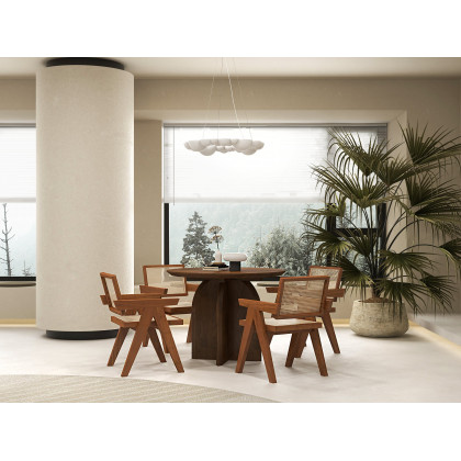 HMR Archic Japandi Bleached Wood Rattan Dining Chair with Solid Wood Frame - Natural, Without Upholstery, 1-Piece