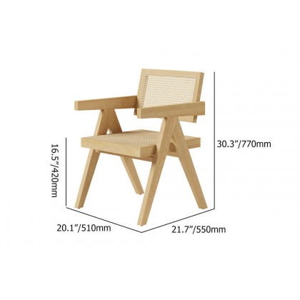 HMR Archic Japandi Bleached Wood Rattan Dining Chair with Solid Wood Frame - Natural, Without Upholstery, 1-Piece