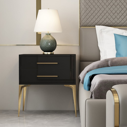 HMR Modern Nightstand with 2-Drawer - Black