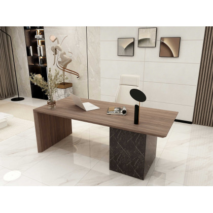 HMR Modern Home Office Desk with Movable File Cabinet - Black/Walnut, 59.8"