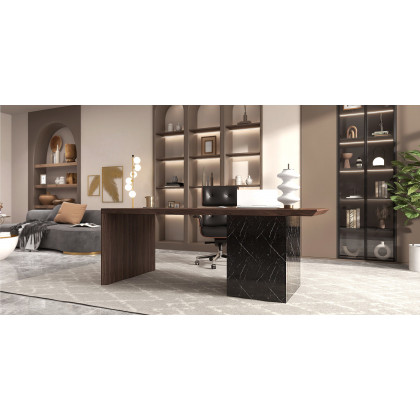 HMR Modern Home Office Desk with Movable File Cabinet - Black/Walnut, 59.8"