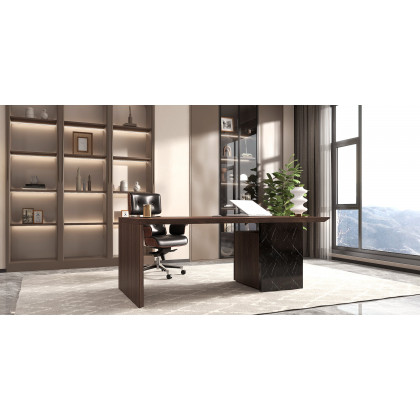 HMR Modern Home Office Desk with Movable File Cabinet - Black/Walnut, 59.8"