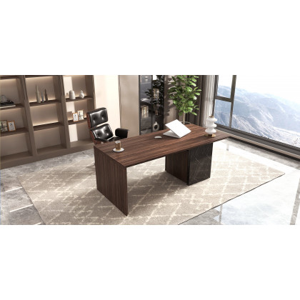 HMR Modern Home Office Desk with Movable File Cabinet - Black/Walnut, 59.8"