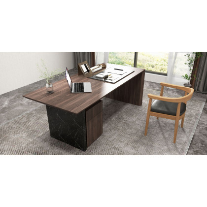 HMR Modern Home Office Desk with Movable File Cabinet - Black/Walnut, 59.8"