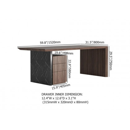 HMR Modern Home Office Desk with Movable File Cabinet - Black/Walnut, 59.8"