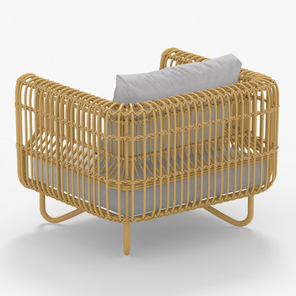 HMR - 4-Pieces Rattan Outdoor Sofa Set with Glass Top Coffee Table and Cushions in Yellow