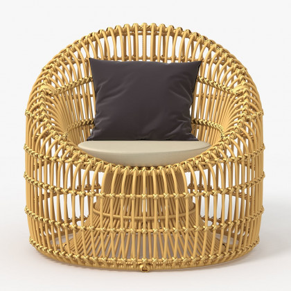 HMR - 4-Pieces Rattan Outdoor Sofa Set with Glass Top Coffee Table and Cushions in Yellow