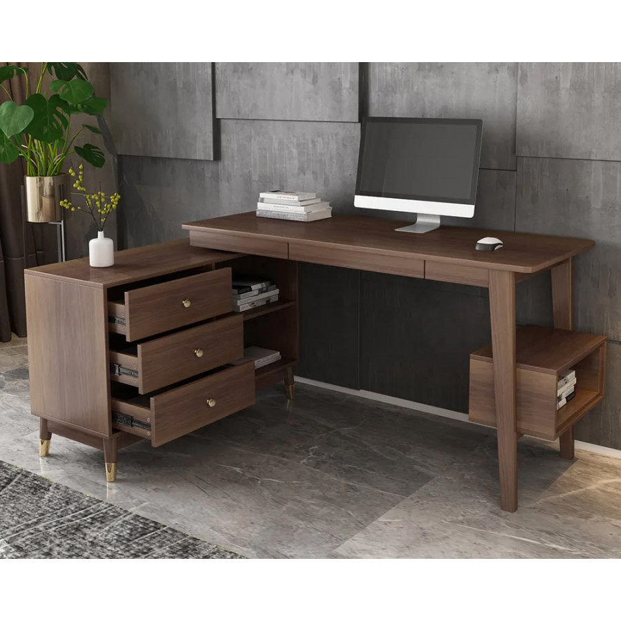 HMR - 47.2" Ultic L-Shaped Home Office Desk Desk with Storage Drawers & Shelf
