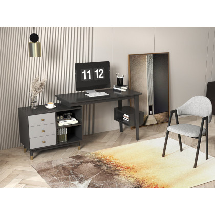 HMR 47.2" Ultic L-Shaped Home Office Desk Desk with Storage Drawers & Shelf - Gray