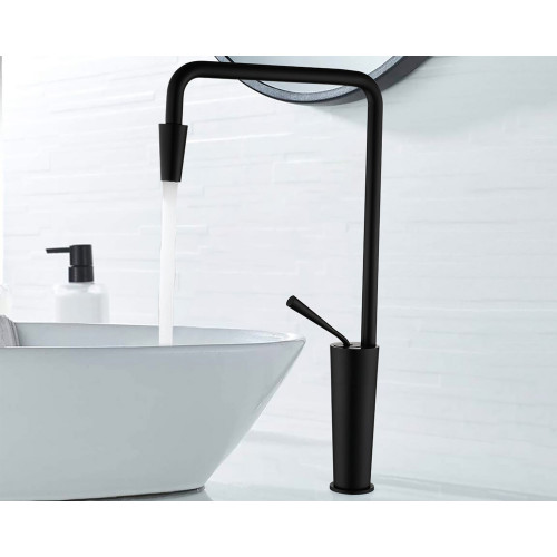 HMR Tront Single Hole Bathroom Vessel Sink Faucet Solid Brass - Black