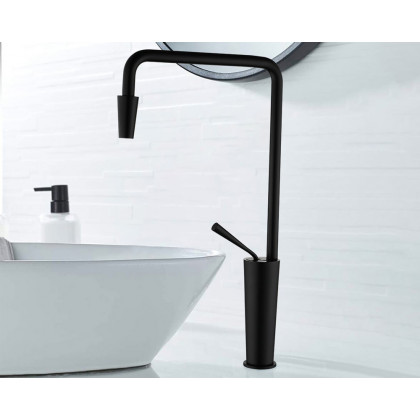 HMR Tront Single Hole Bathroom Vessel Sink Faucet Solid Brass - Black