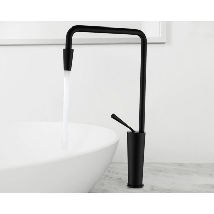 HMR Tront Single Hole Bathroom Vessel Sink Faucet Solid Brass - Black