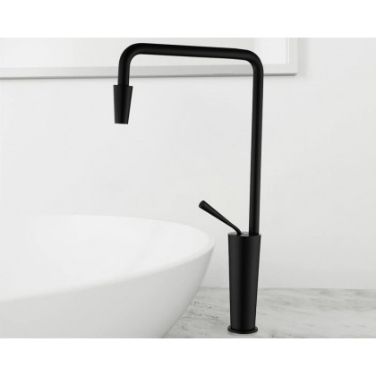 HMR Tront Single Hole Bathroom Vessel Sink Faucet Solid Brass - Black