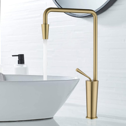 HMR Tront Single Hole Bathroom Vessel Sink Faucet Solid Brass - Brushed Gold