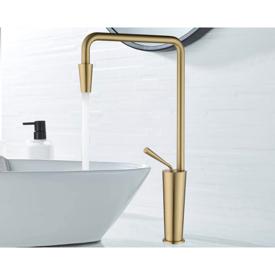 HMR Tront Single Hole Bathroom Vessel Sink Faucet Solid Brass - Brushed Gold