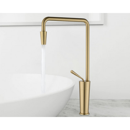 HMR Tront Single Hole Bathroom Vessel Sink Faucet Solid Brass - Brushed Gold