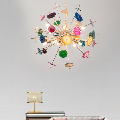 HMR - Art Deco 12-Light Sputnik Agate Chandelier with Adjustable Chain in Rose Gold
