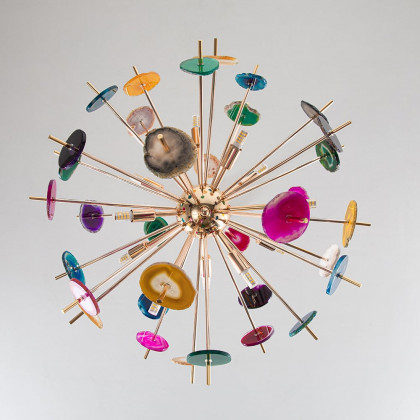 HMR - Art Deco 12-Light Sputnik Agate Chandelier with Adjustable Chain in Rose Gold