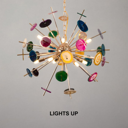 HMR - Art Deco 12-Light Sputnik Agate Chandelier with Adjustable Chain in Rose Gold
