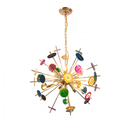 HMR - Art Deco 12-Light Sputnik Agate Chandelier with Adjustable Chain in Rose Gold