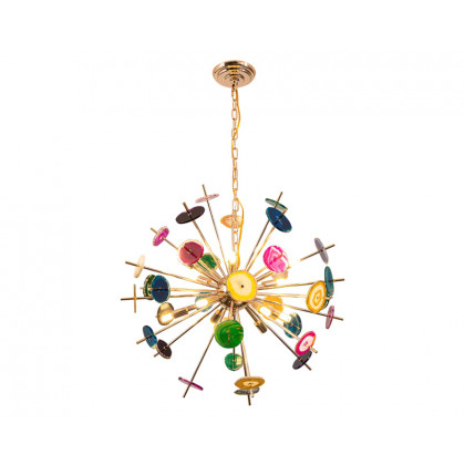 HMR - Art Deco 12-Light Sputnik Agate Chandelier with Adjustable Chain in Rose Gold