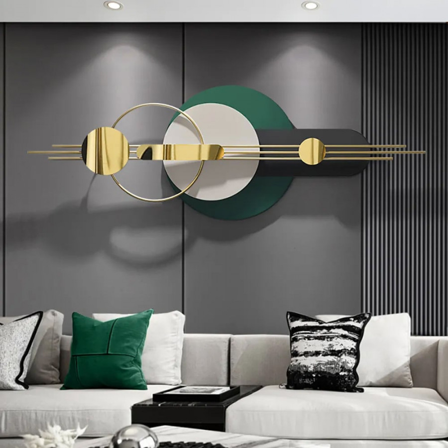 HMR - 63"Modern Metal Wall Decor for Living Room Bedroom Geometric Wall Art in Gold & Green