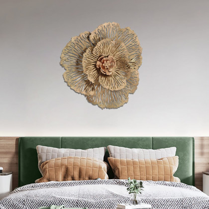 HMR - Modern Hollow-Out Peony Flower Gold Pendant Sofa Background Metal Wall Decor