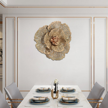 HMR - Modern Hollow-Out Peony Flower Gold Pendant Sofa Background Metal Wall Decor