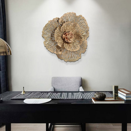 HMR - Modern Hollow-Out Peony Flower Gold Pendant Sofa Background Metal Wall Decor