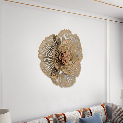 HMR - Modern Hollow-Out Peony Flower Gold Pendant Sofa Background Metal Wall Decor