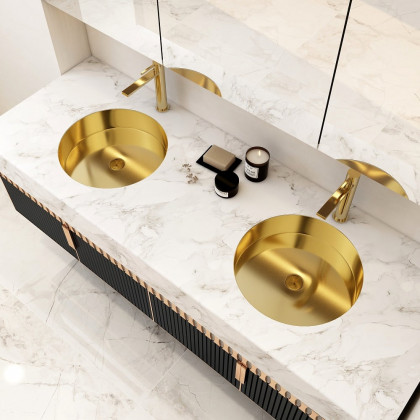 HMR - Brushed Gold Modern Luxury Stainless Steel Round Sink Undermount Bathroom Wash Sink