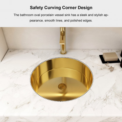 HMR - Brushed Gold Modern Luxury Stainless Steel Round Sink Undermount Bathroom Wash Sink