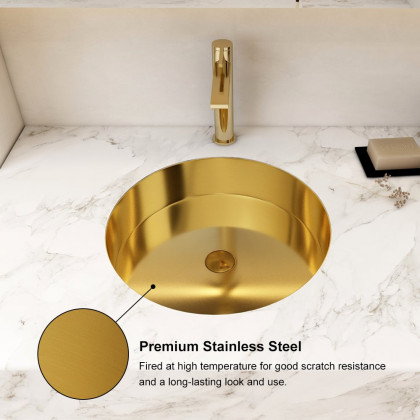 HMR - Brushed Gold Modern Luxury Stainless Steel Round Sink Undermount Bathroom Wash Sink
