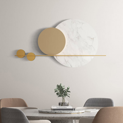 HMR - 47.2" Modern Geometric Wall Decor Round Metal Wall Art in Gold & White for Living Room