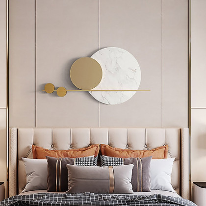 HMR - 47.2" Modern Geometric Wall Decor Round Metal Wall Art in Gold & White for Living Room