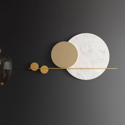 HMR - 47.2" Modern Geometric Wall Decor Round Metal Wall Art in Gold & White for Living Room