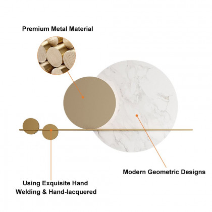 HMR - 47.2" Modern Geometric Wall Decor Round Metal Wall Art in Gold & White for Living Room