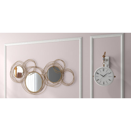HMR Modern Luxury Gold Round Wall Mirror Creative 3D Overlapping Metal Décor - 6 Rings
