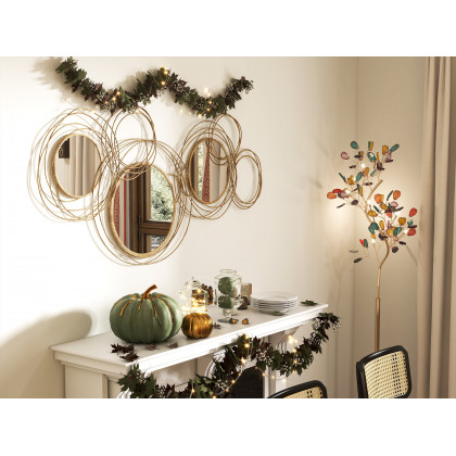HMR Modern Luxury Gold Round Wall Mirror Creative 3D Overlapping Metal Décor - 6 Rings