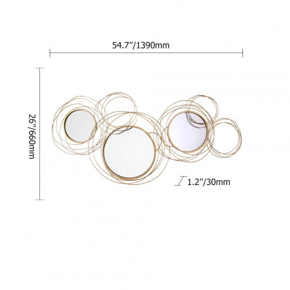 HMR Modern Luxury Gold Round Wall Mirror Creative 3D Overlapping Metal Décor - 6 Rings